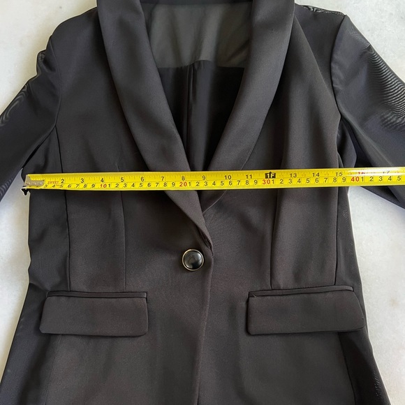 ASOS Sheer Black Blazer Sheer Sleeves Side Panels, Fitted Hourglass Suit Blazer - Picture 4 of 6